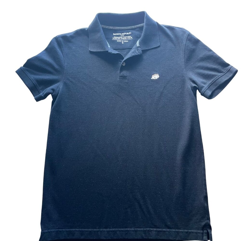 Banana Republic Organic Cotton Slim-Fit Pique Polo Shirt S Mens Classic Black